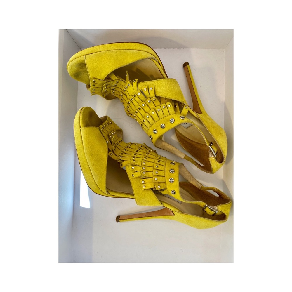 JIMMY CHOO LIME SUEDE STUDDED FRINGE PLATFORM